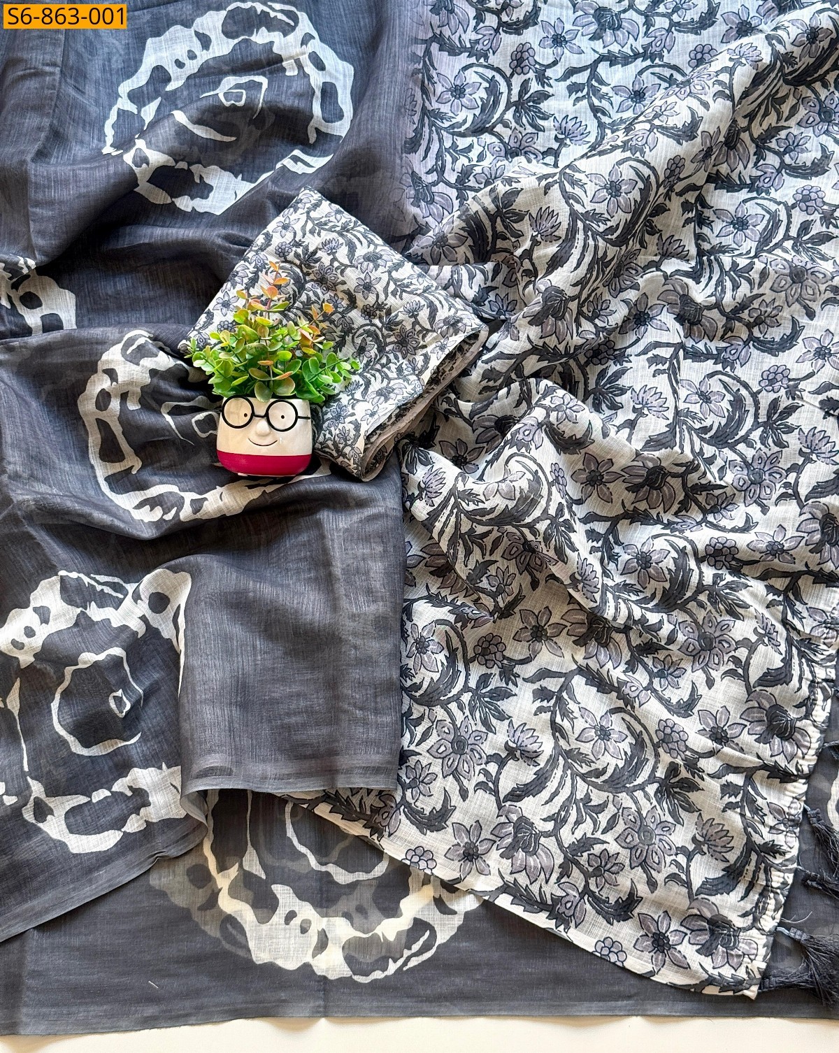 Gray Fancy Linen Cotton Saree