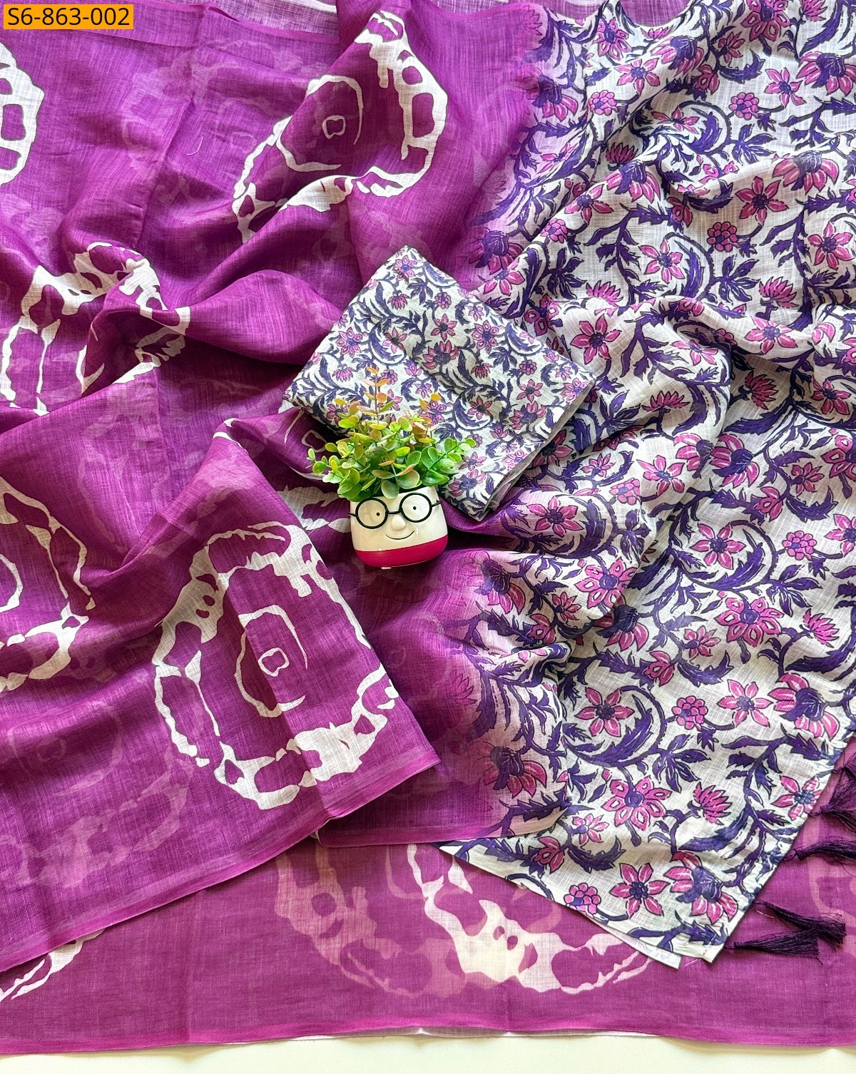 Pink Fancy Linen Cotton Saree
