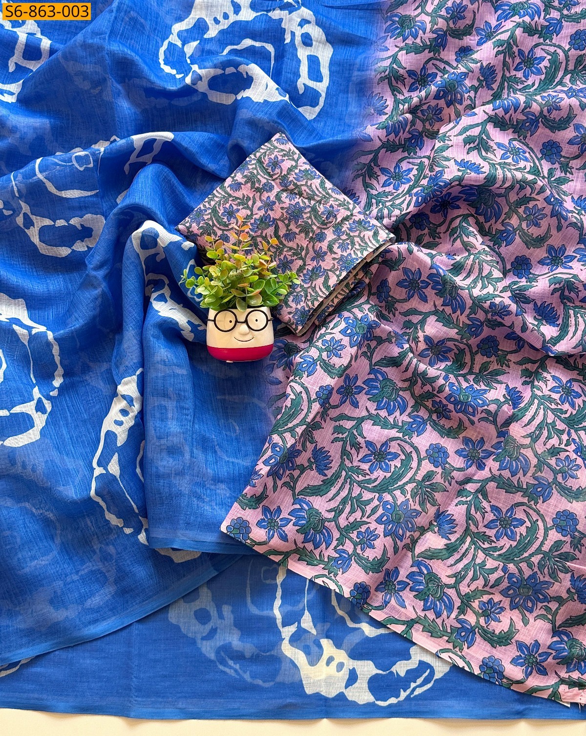 Blue Fancy Linen Cotton Saree
