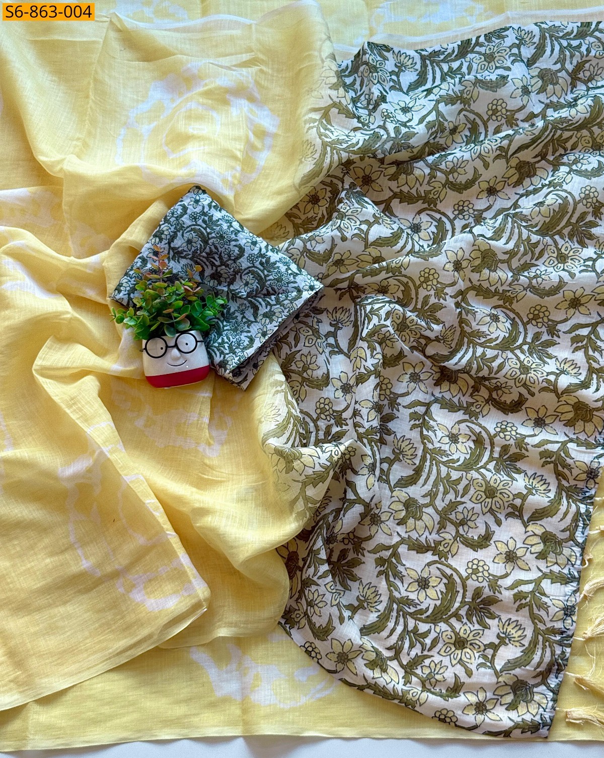 Yellow Fancy Linen Cotton Saree