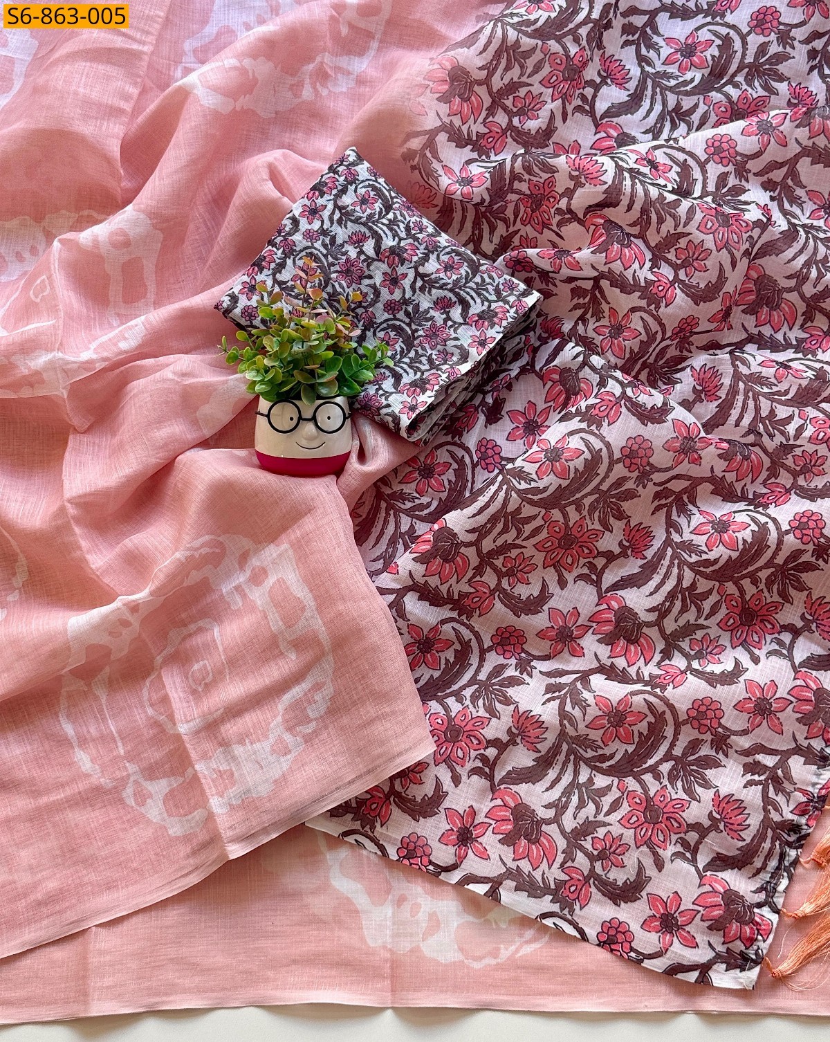 Peach Fancy Linen Cotton Saree
