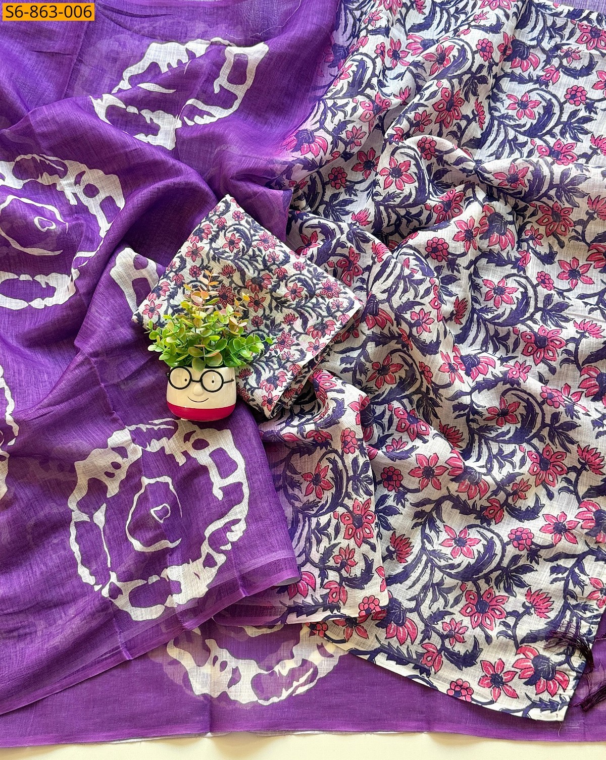 Violet Fancy Linen Cotton Saree