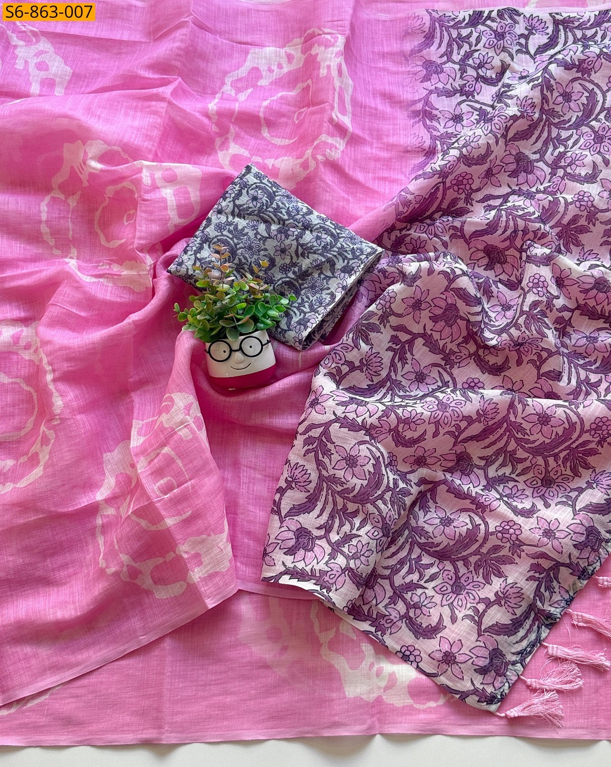 Baby Pink Fancy Linen Cotton Saree