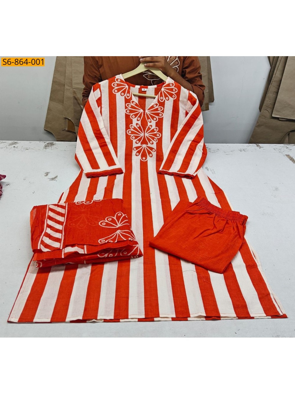 Fancy Mix Cotton kurti pant dupatta set