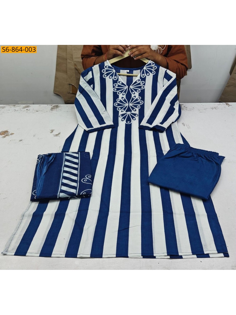 Fancy Mix Cotton kurti pant dupatta set