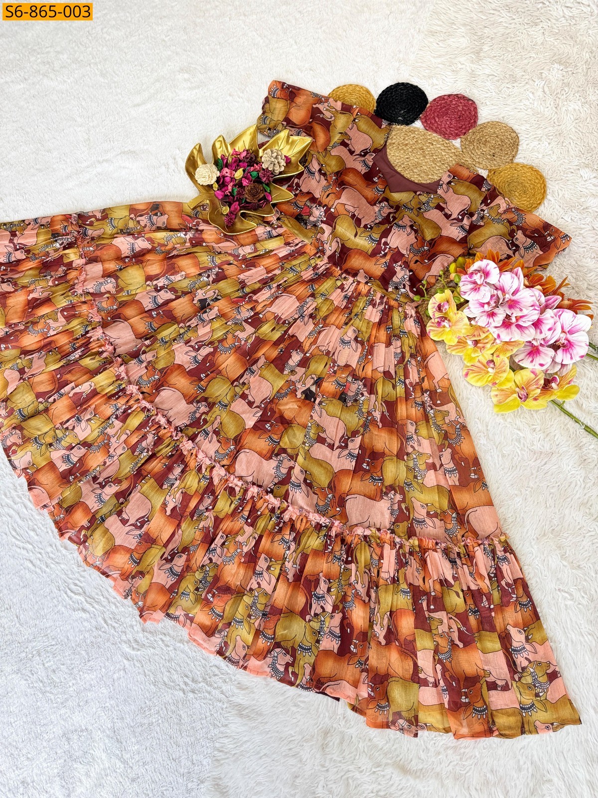 Multi Color Fancy Chanderi Maxi