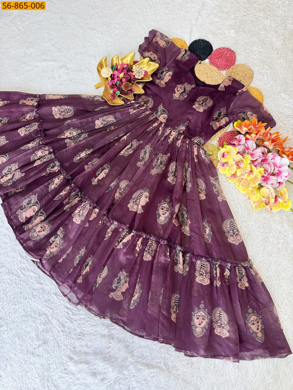 Wine Fancy Chanderi Maxi
