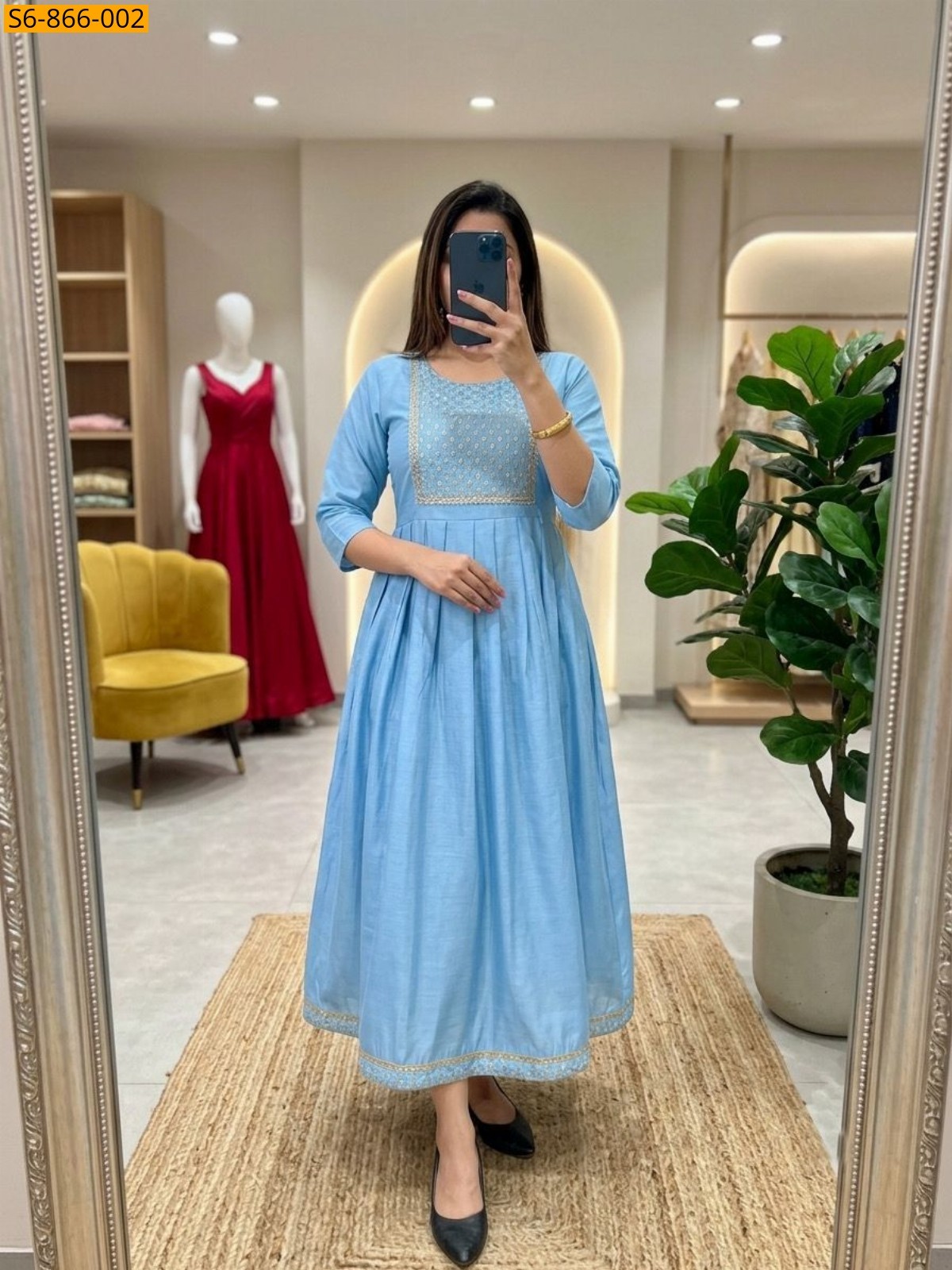 Blue Fancy Roman Silk Kurti