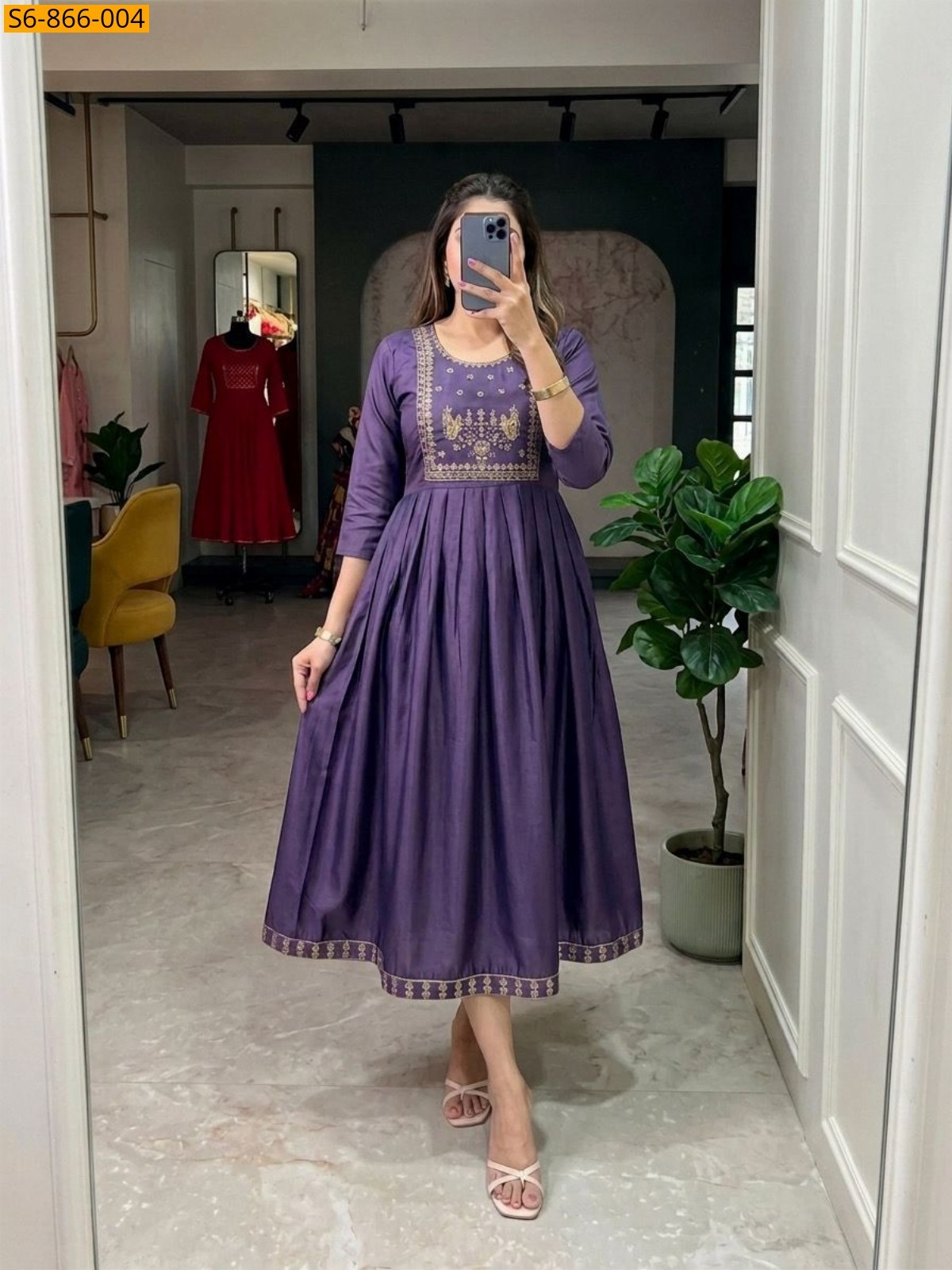 Dark Purple Fancy Roman Silk Kurti