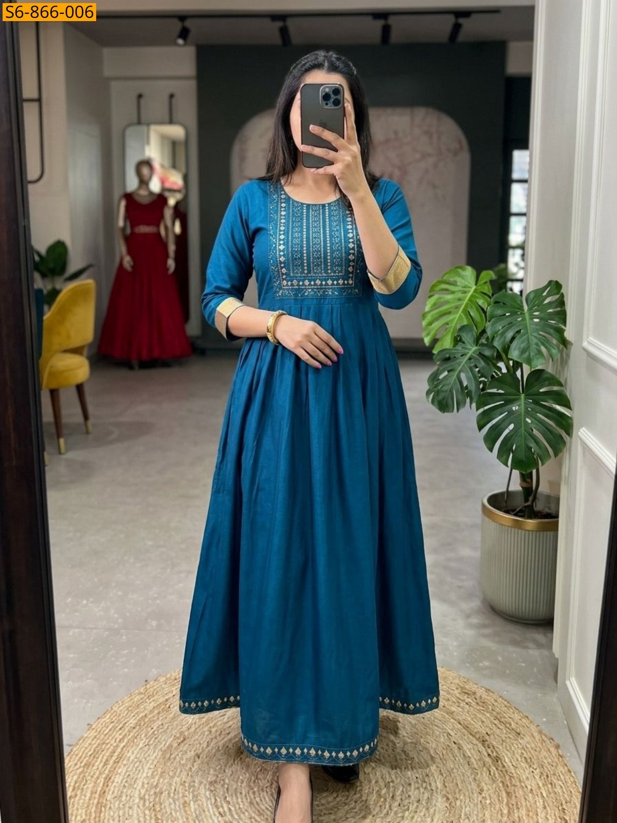 Teal Blue Fancy Roman Silk Kurti