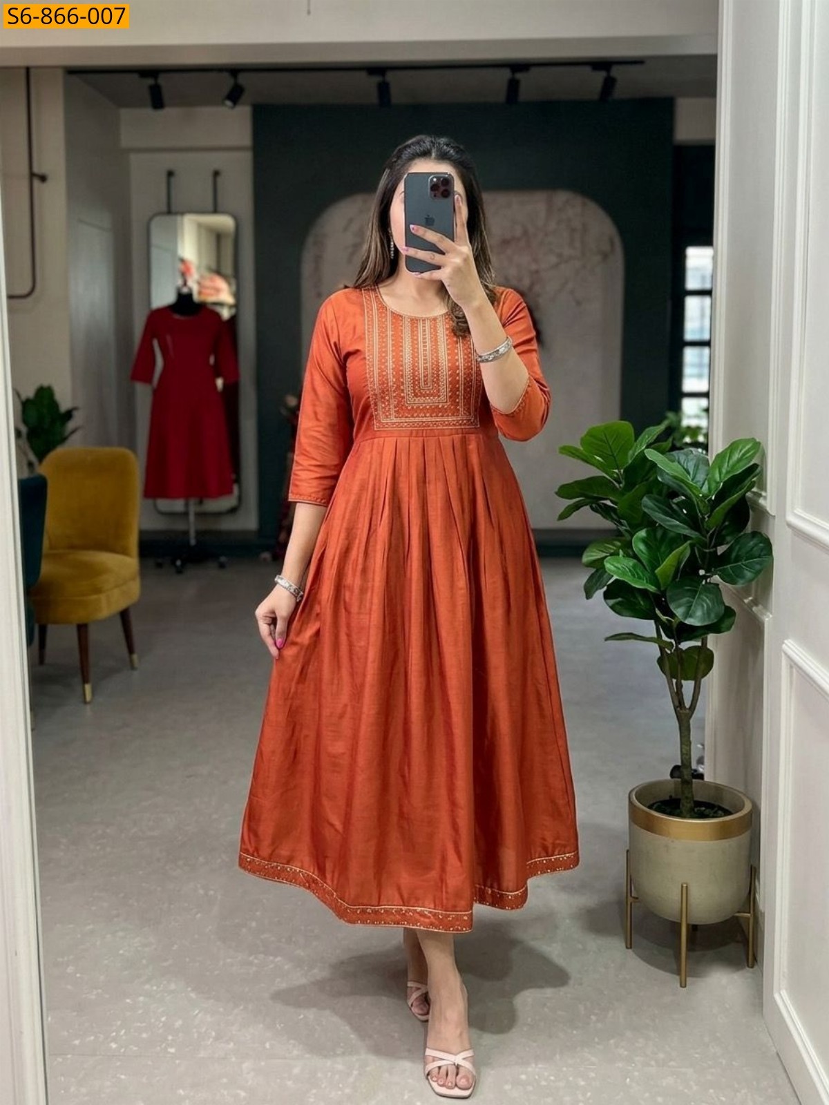 Orange Fancy Roman Silk Kurti