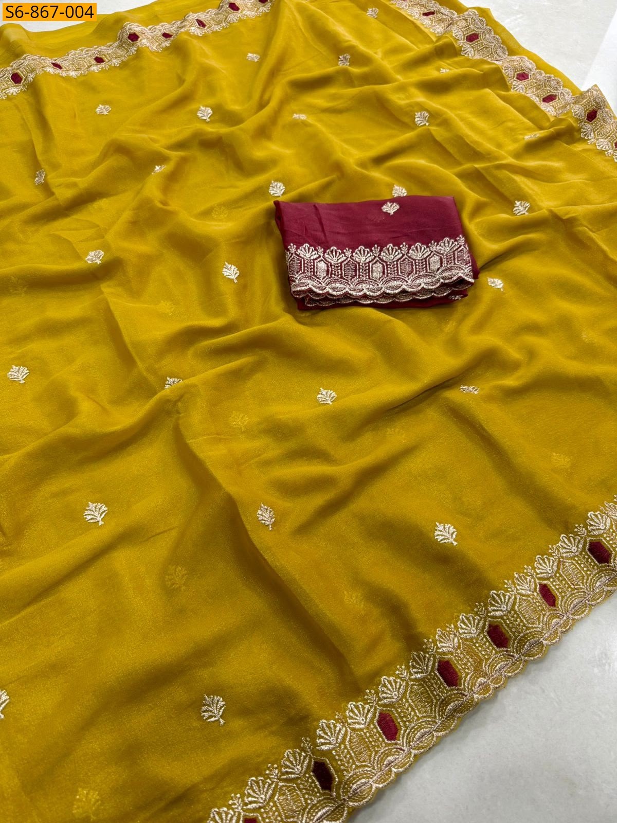 Yellow Fancy Star Georgette Saree