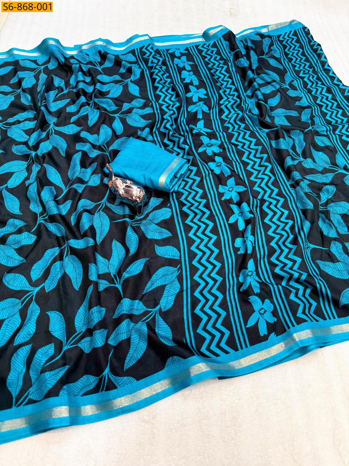 Sky Blue Fancy Tusser Kashmiri Printed Saree