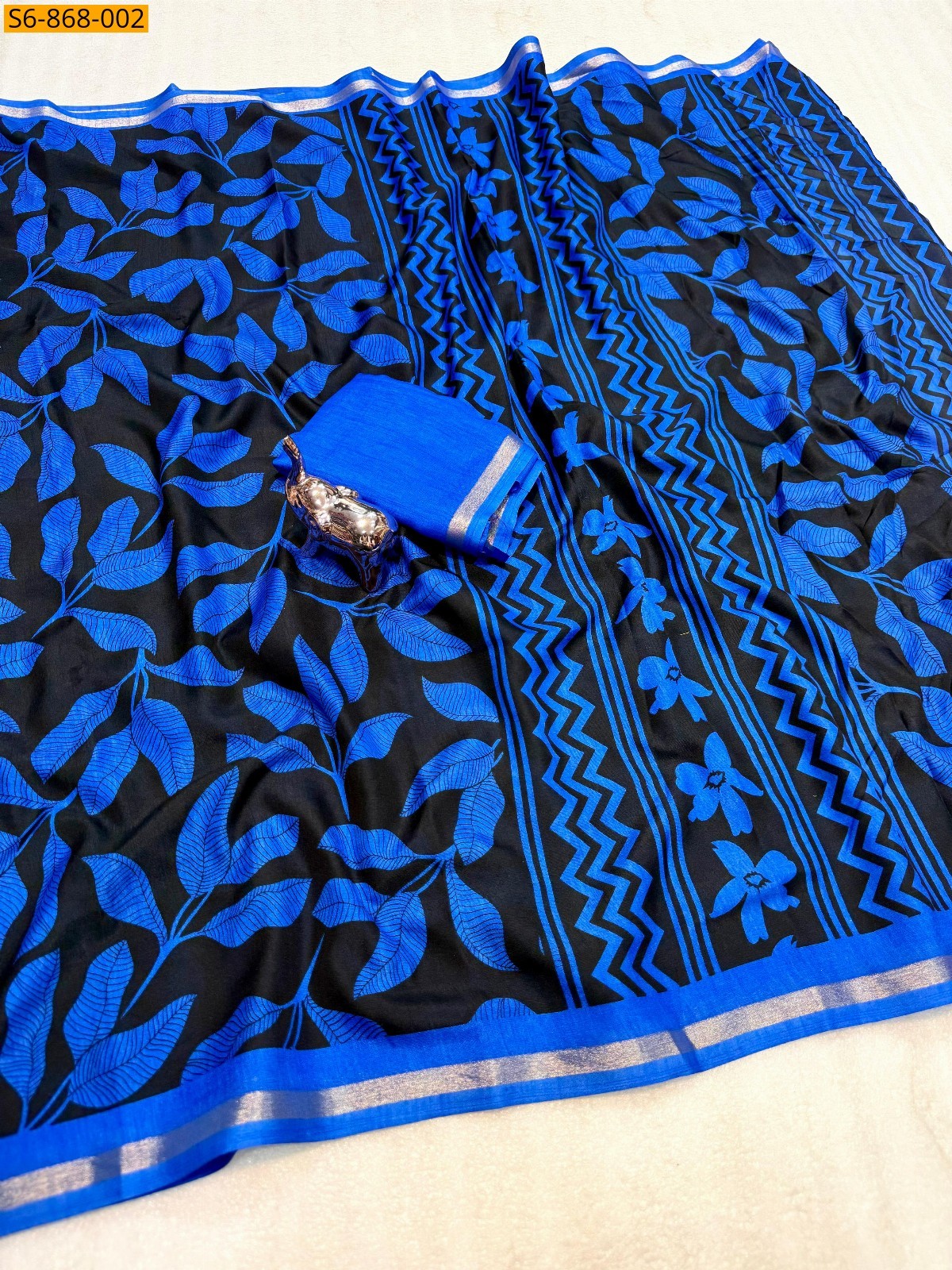 Blue Fancy Tusser Kashmiri Printed Saree