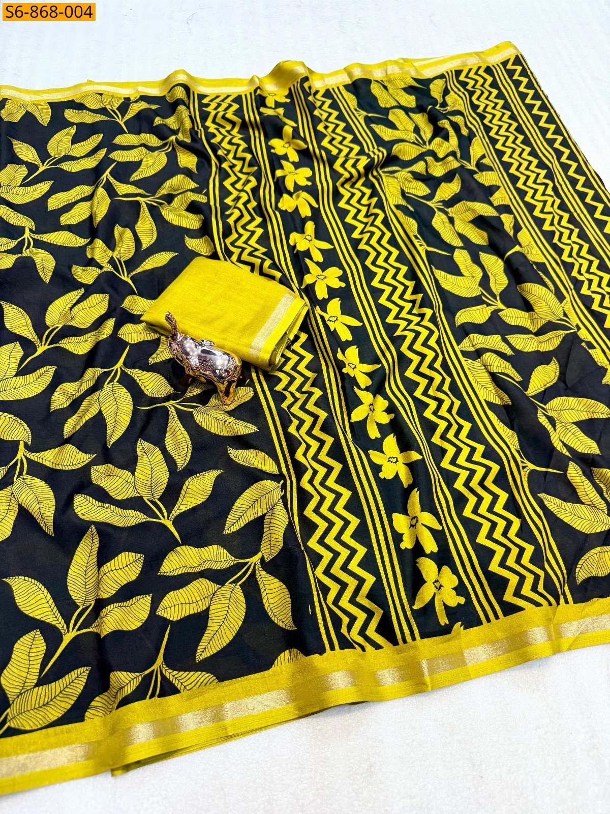 Yellow Fancy Tusser Kashmiri Printed Saree