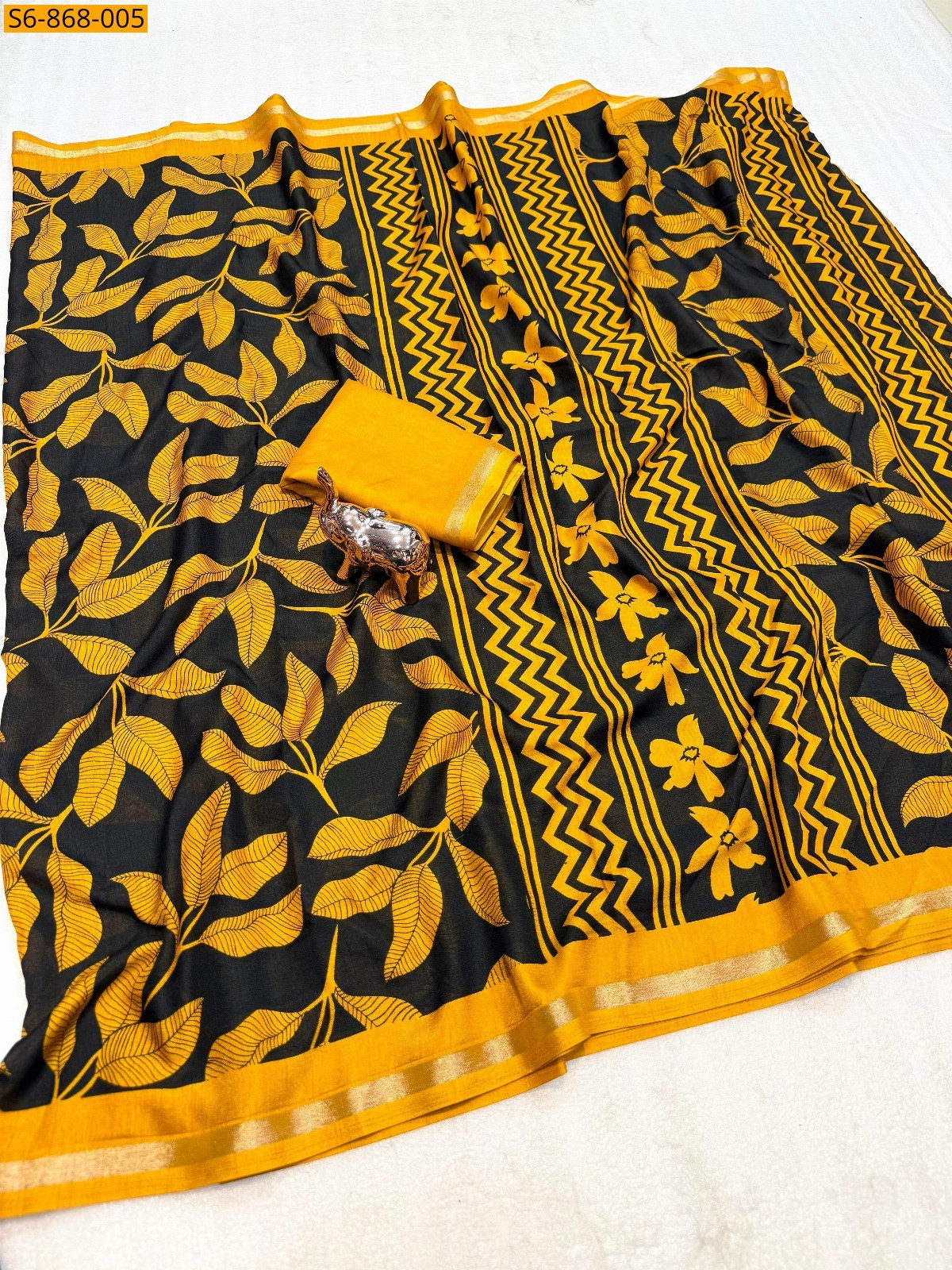 Mustard Fancy Tusser Kashmiri Printed Saree