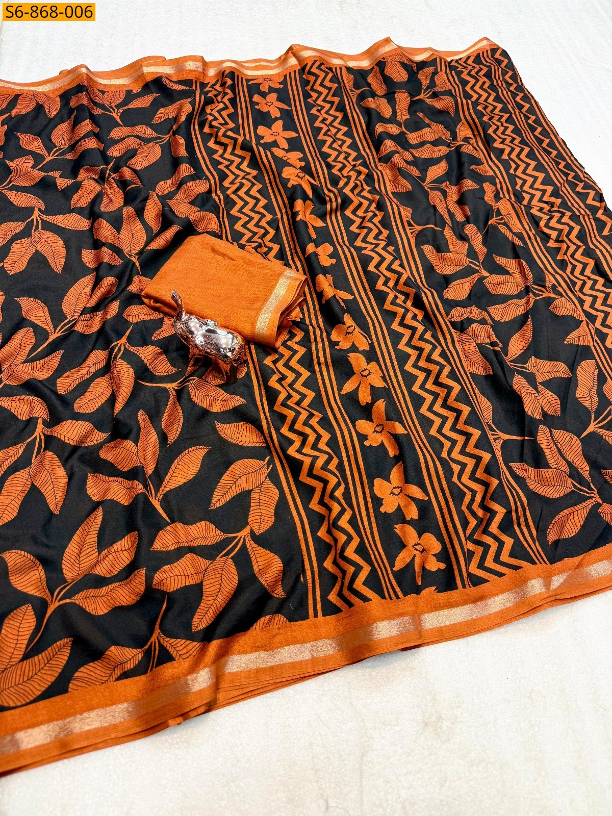 Orange Fancy Tusser Kashmiri Printed Saree