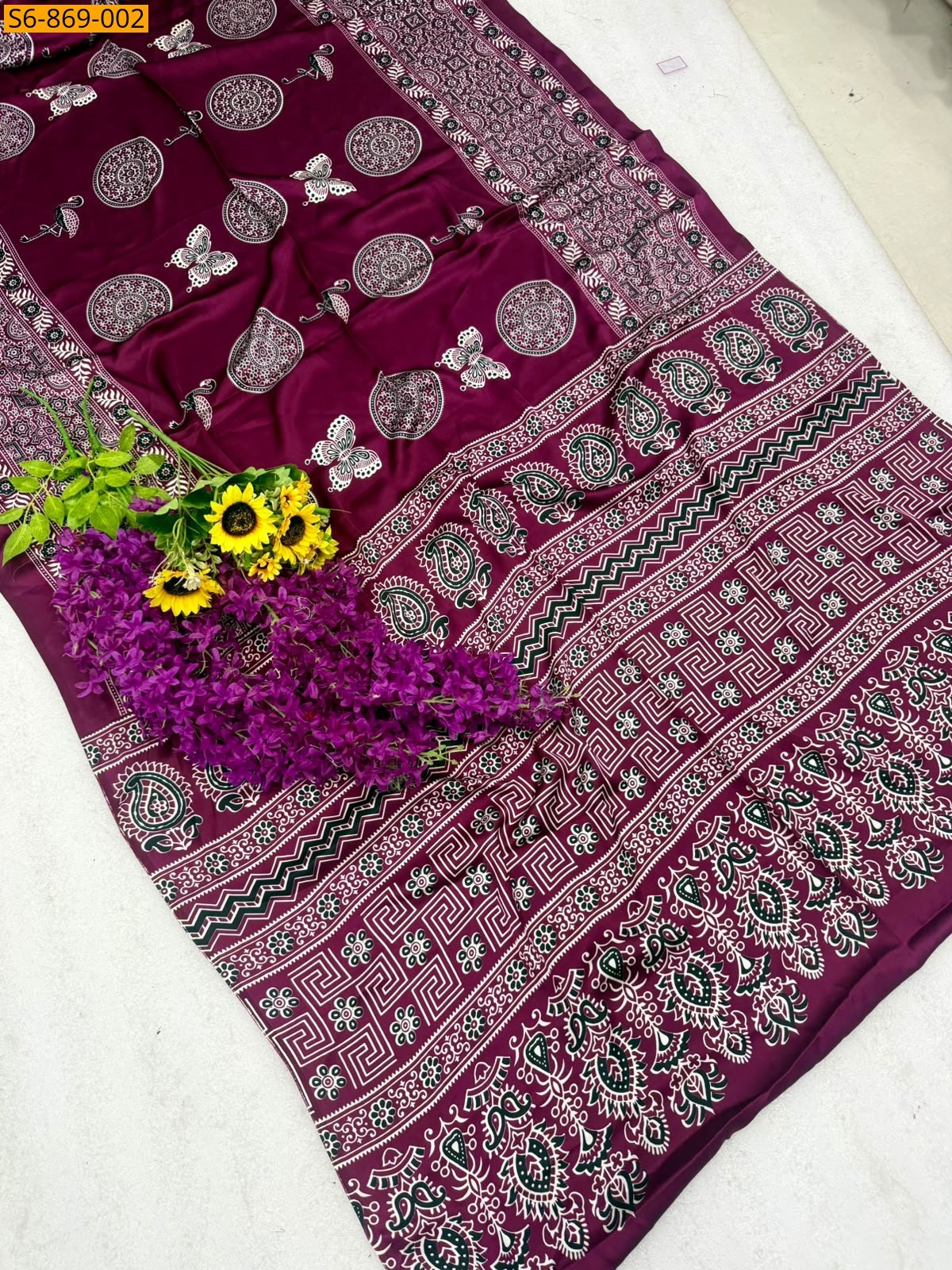 Burgundy Fancy Satin Silk Saree