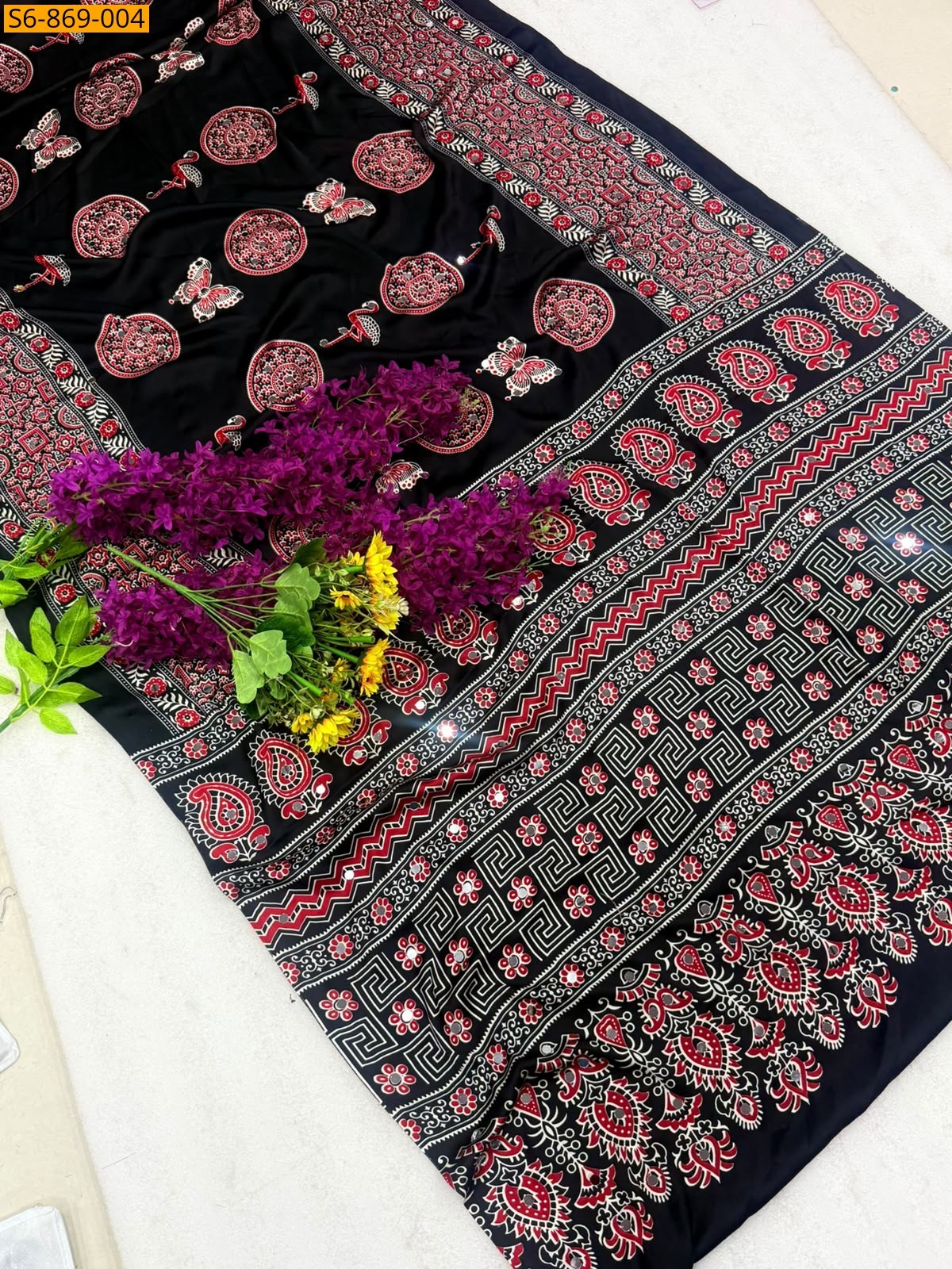 Black Fancy Satin Silk Saree