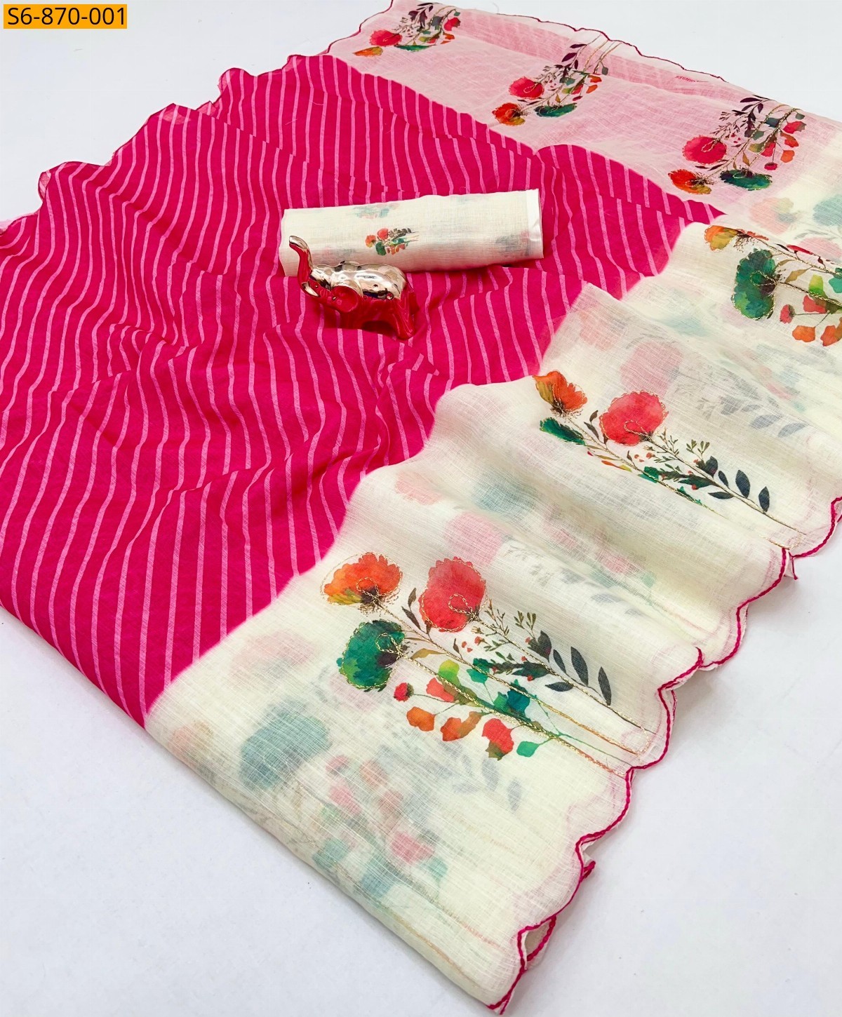 Pink Fancy Linen Saree
