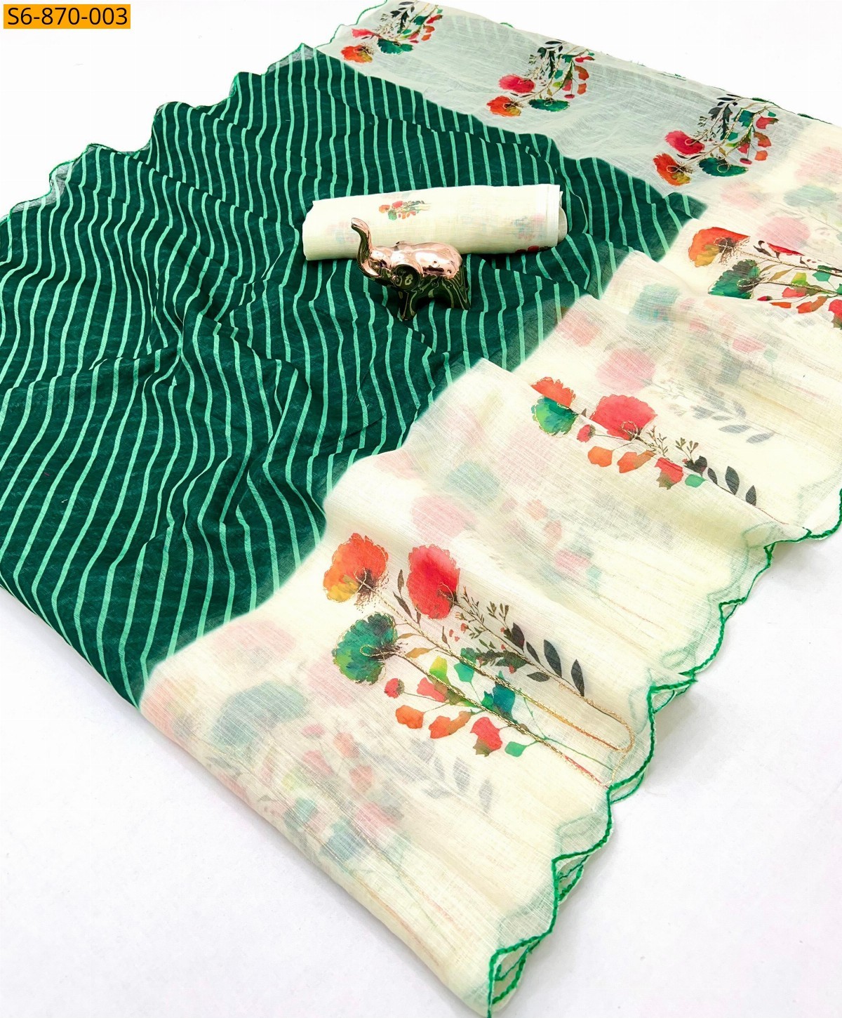 Green Fancy Linen Saree