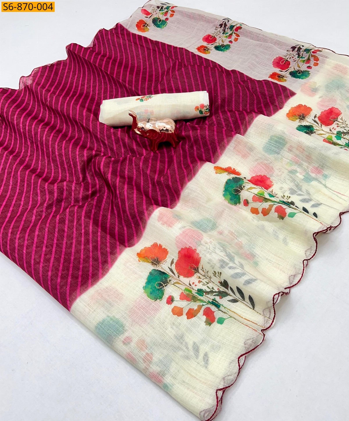 Maroon Fancy Linen Saree