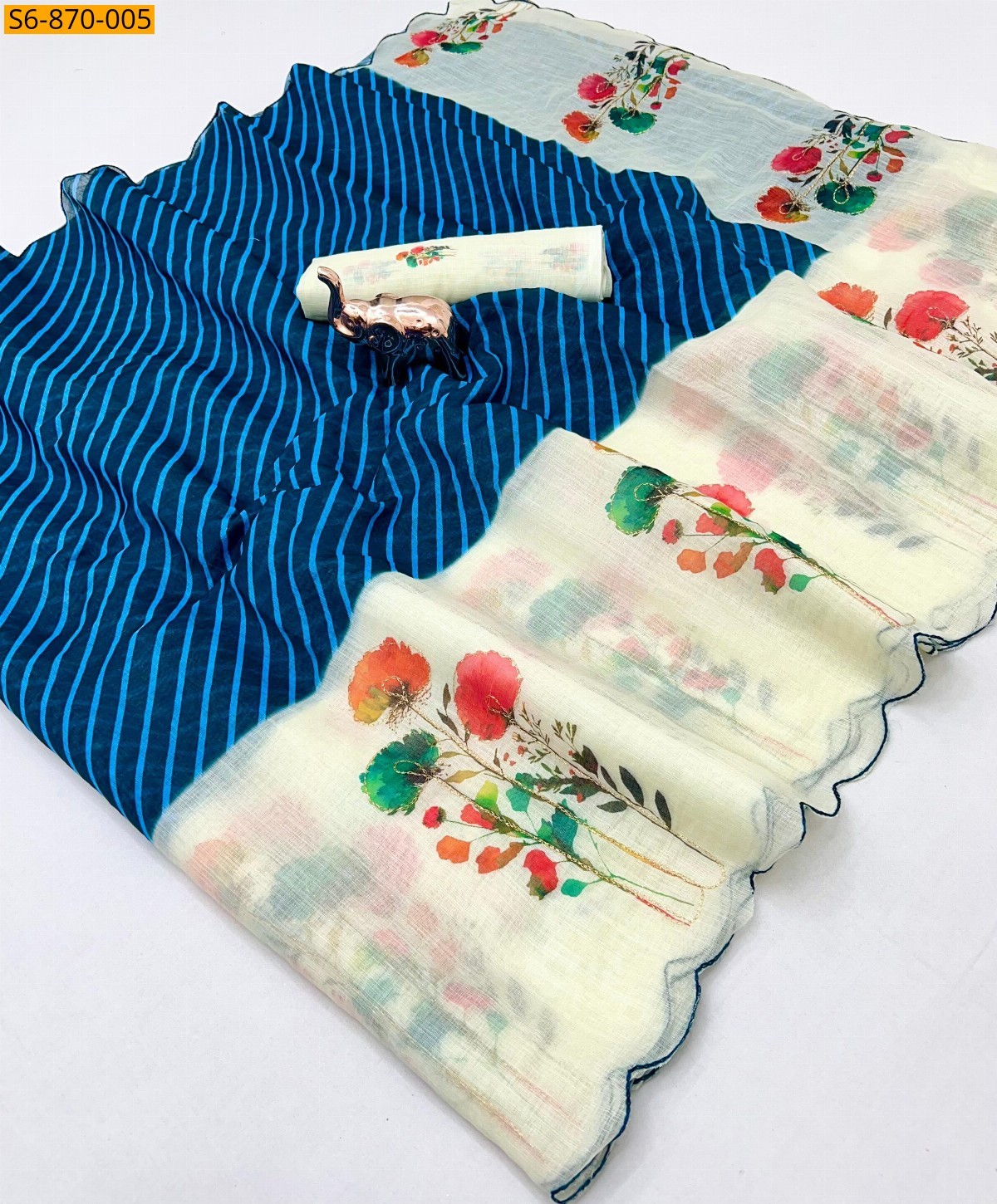 Blue Fancy Linen Saree