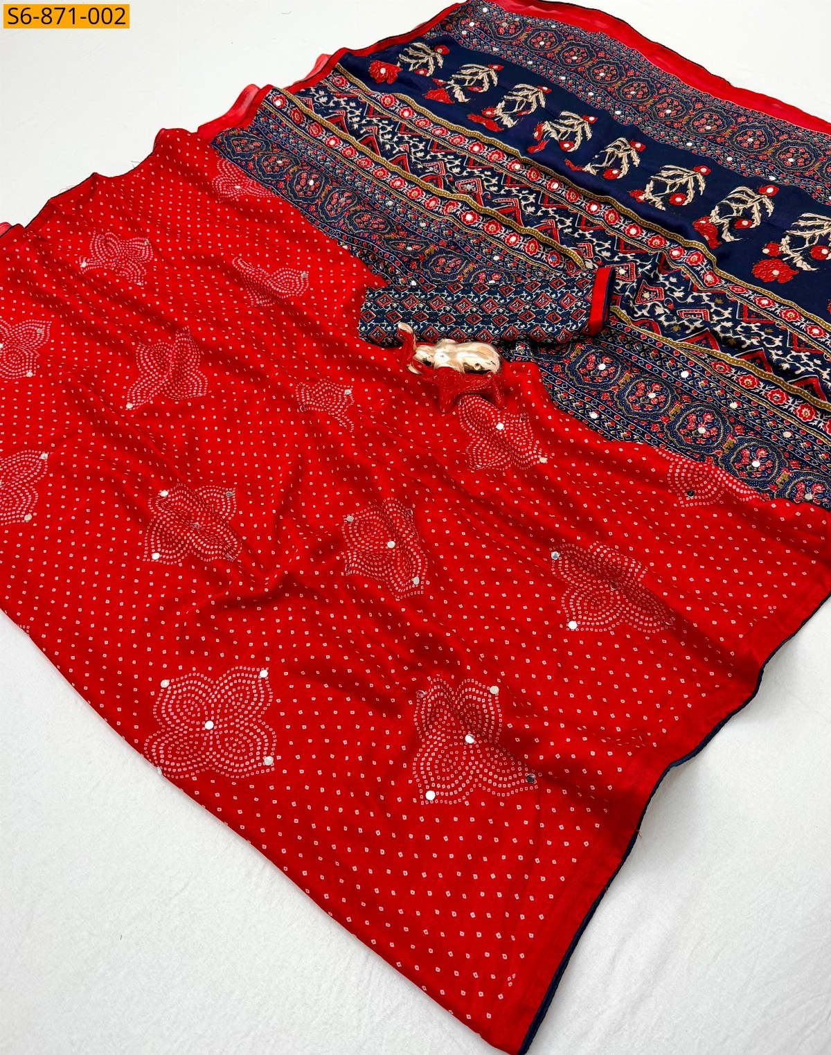 Red Fancy Moss Chiffon Saree