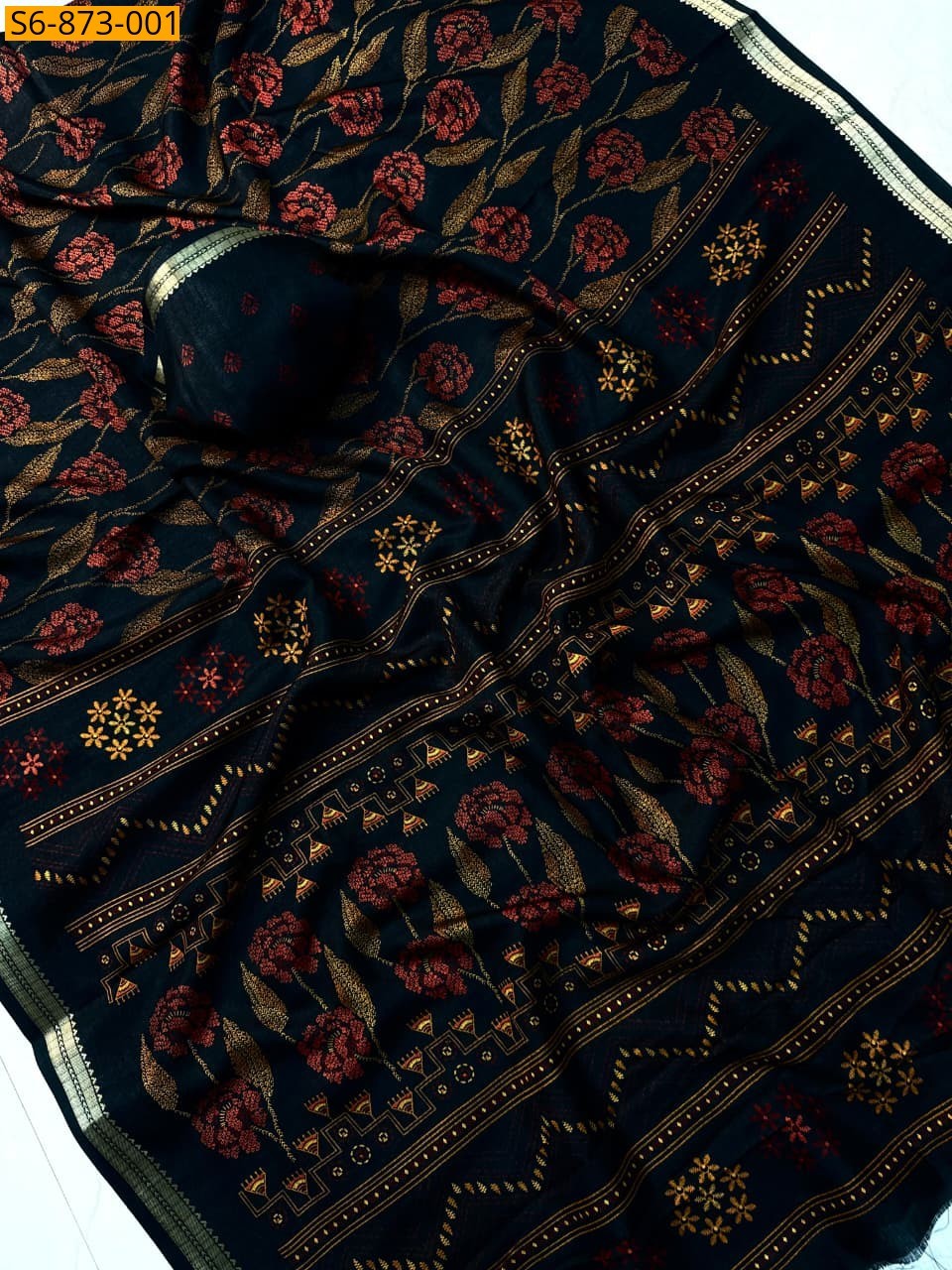 Black Fancy Tussar Silk Saree