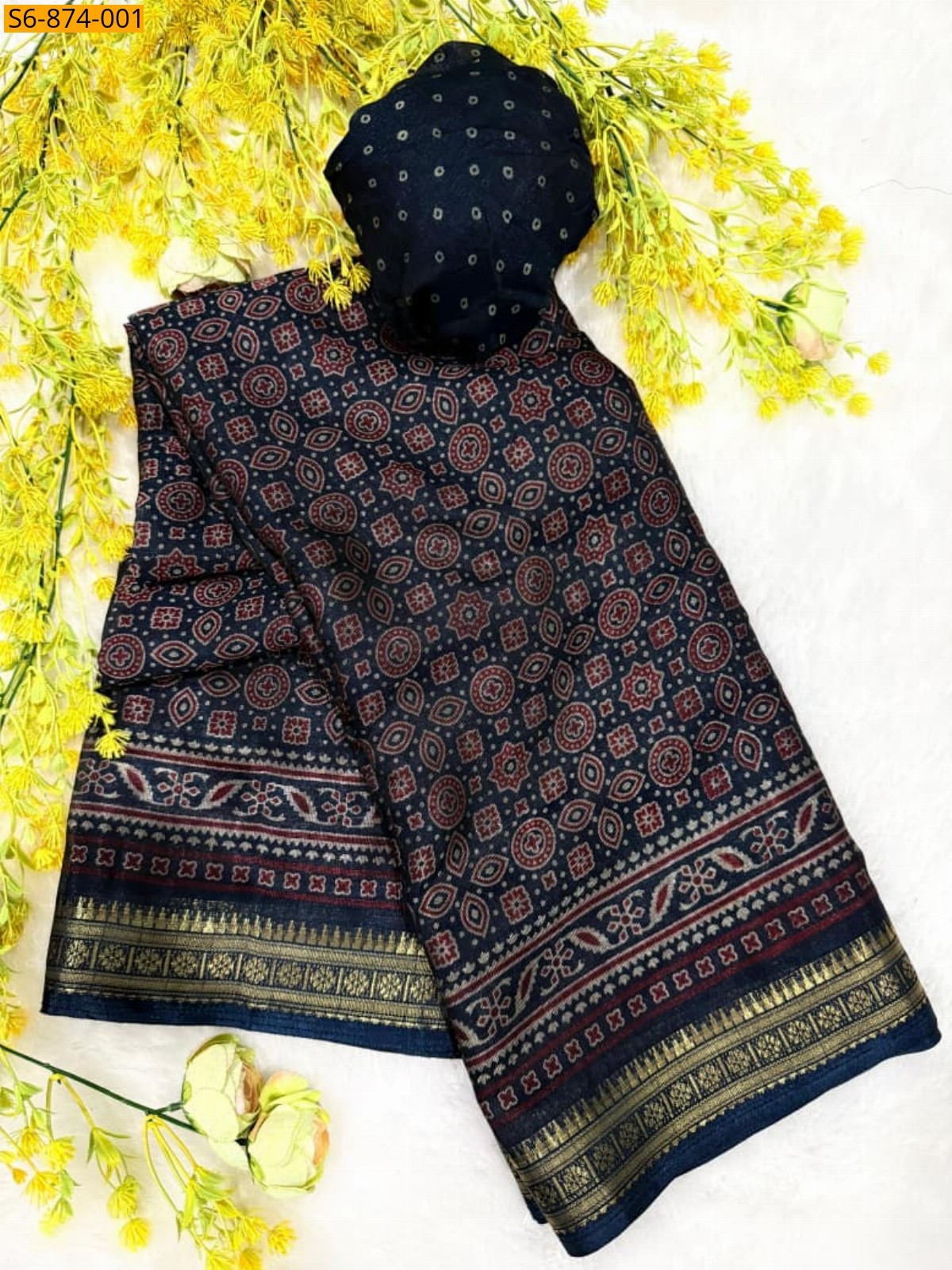 Navy Blue Fancy Soft bleck dola silk Saree
