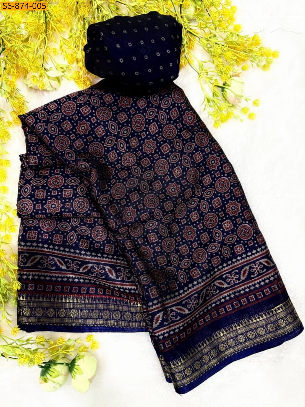 Blue Fancy Soft bleck dola silk Saree
