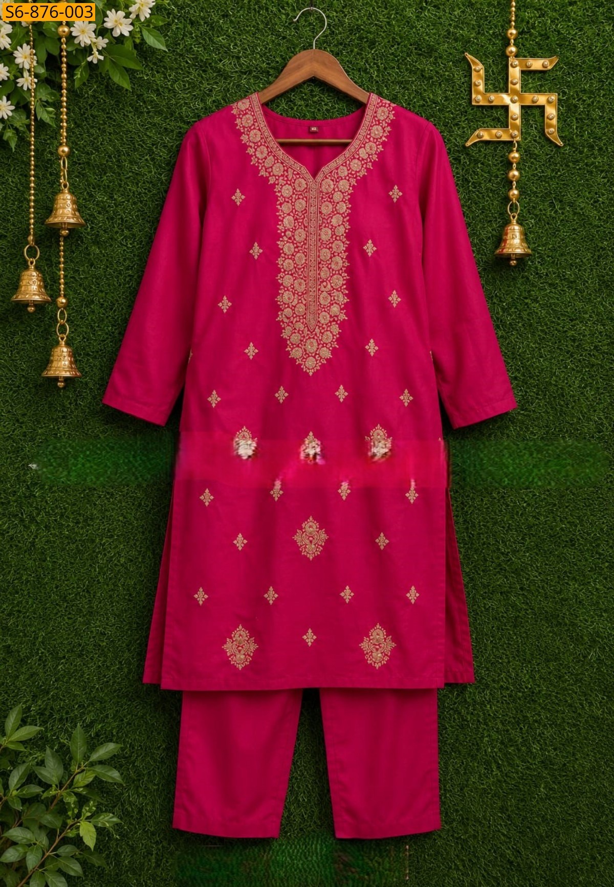 Pink Fancy Rayon Cotton kurti with pant
