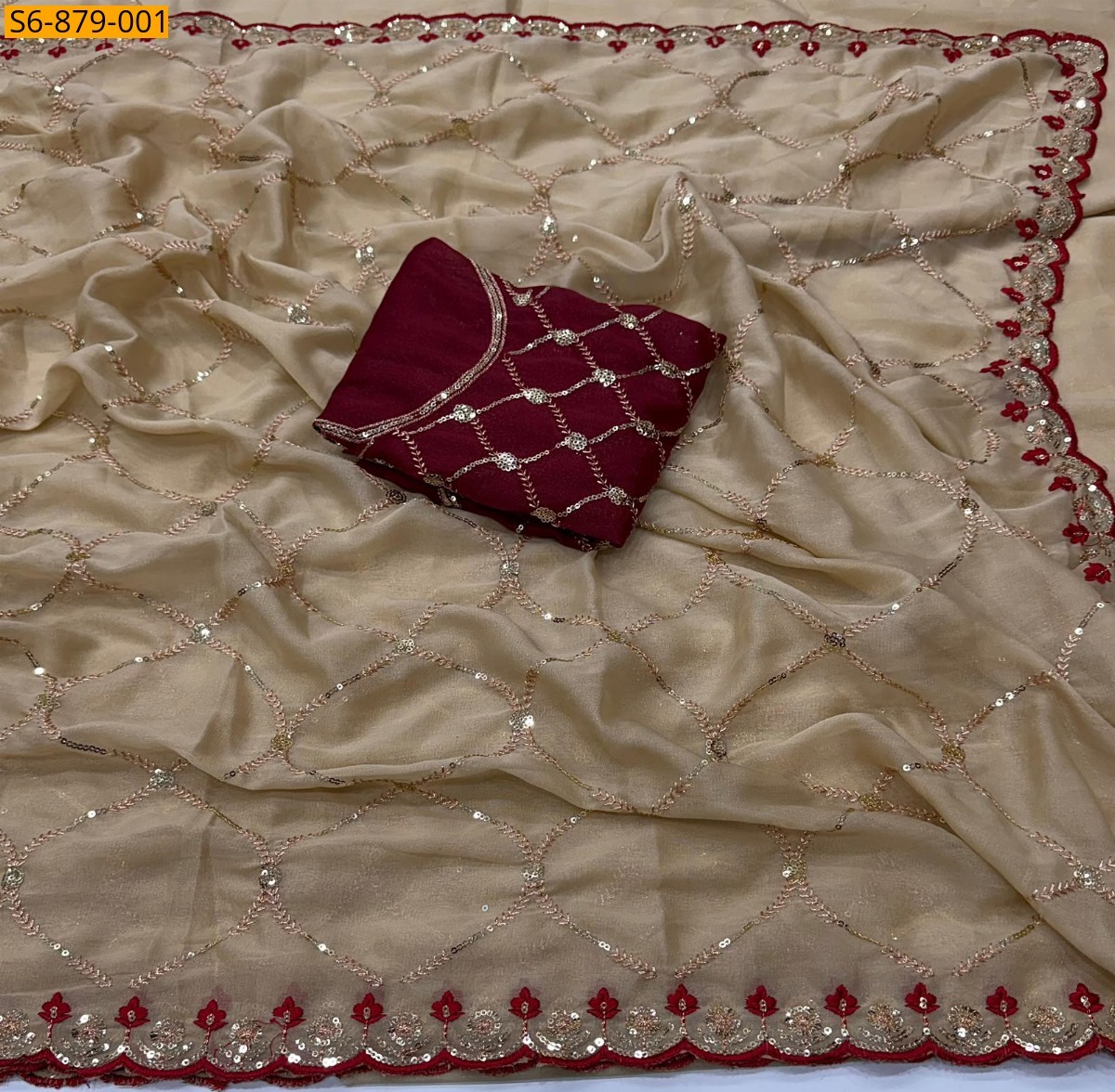 Beige Fancy Star Georgette Saree