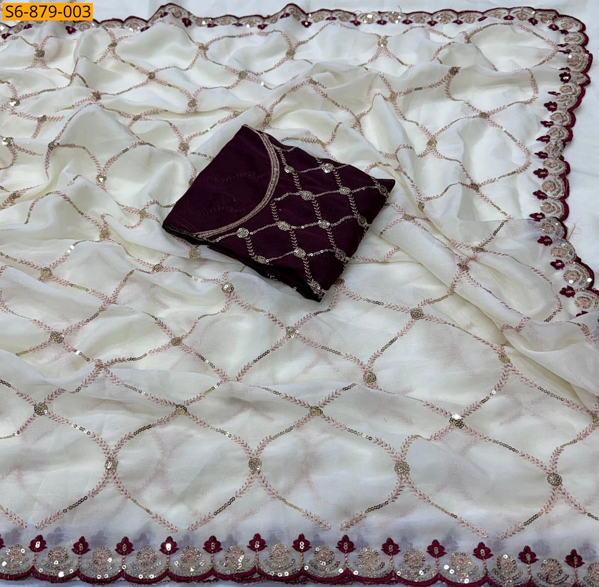 Half White Fancy Star Georgette Saree