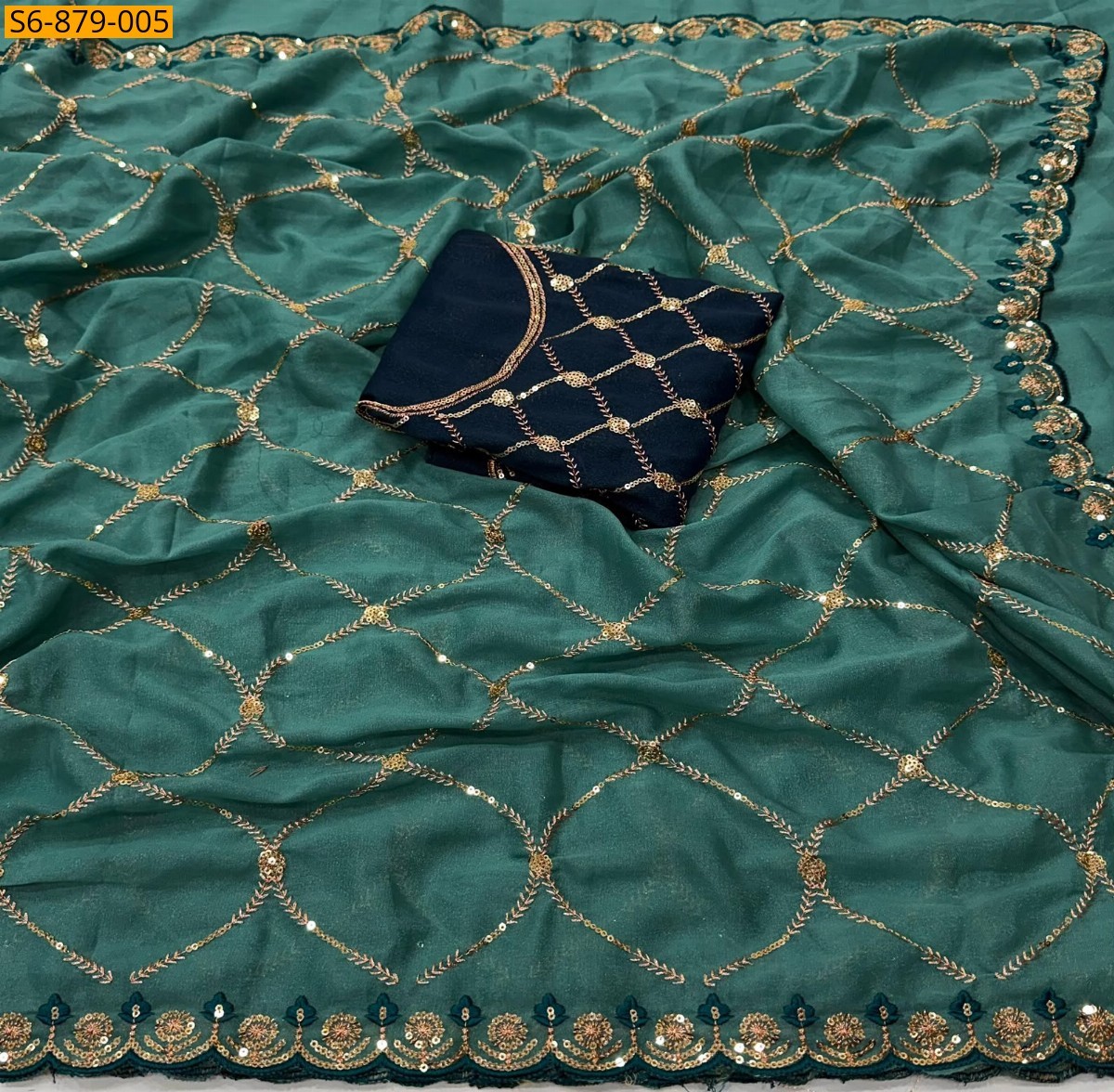 Rama Blue Fancy Star Georgette Saree
