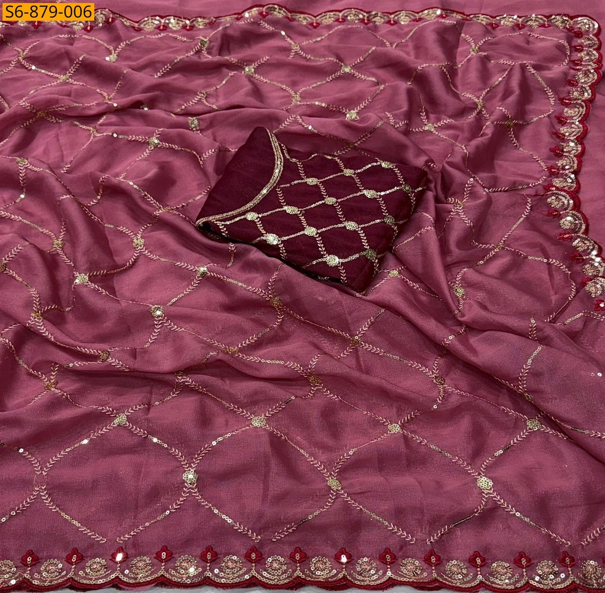 Onion Fancy Star Georgette Saree