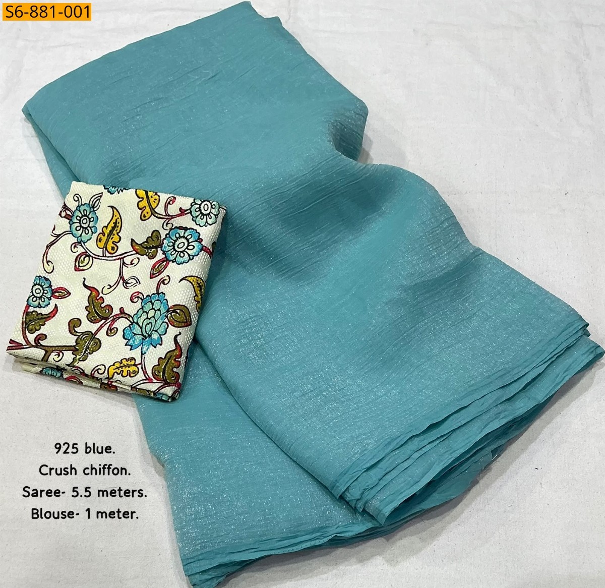 Blue Fancy Crush Chiffon Saree