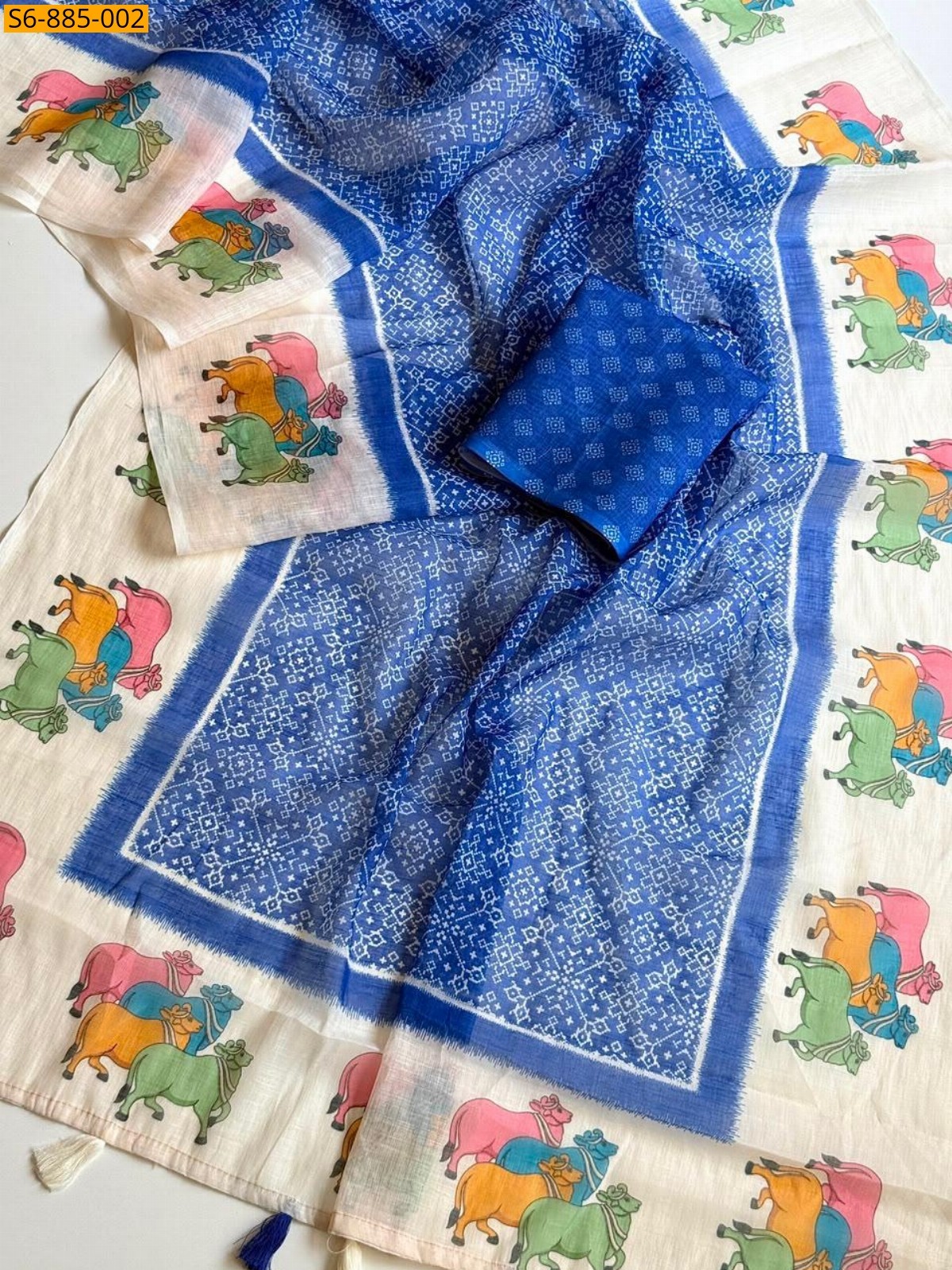 Blue Fancy Soft Linen Saree