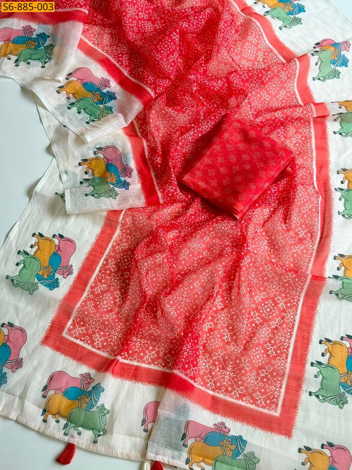 Red Fancy Soft Linen Saree