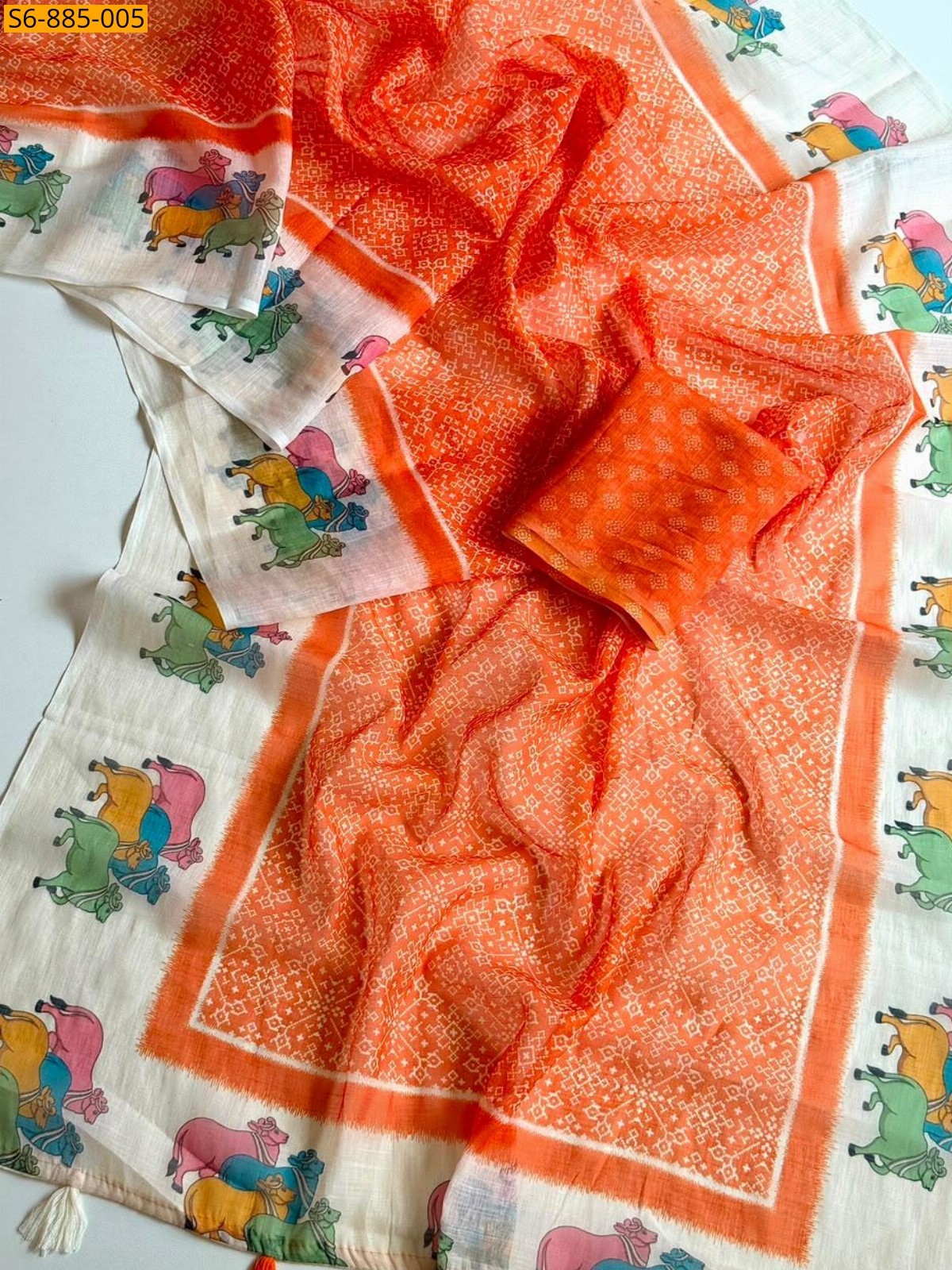 Orange Fancy Soft Linen Saree
