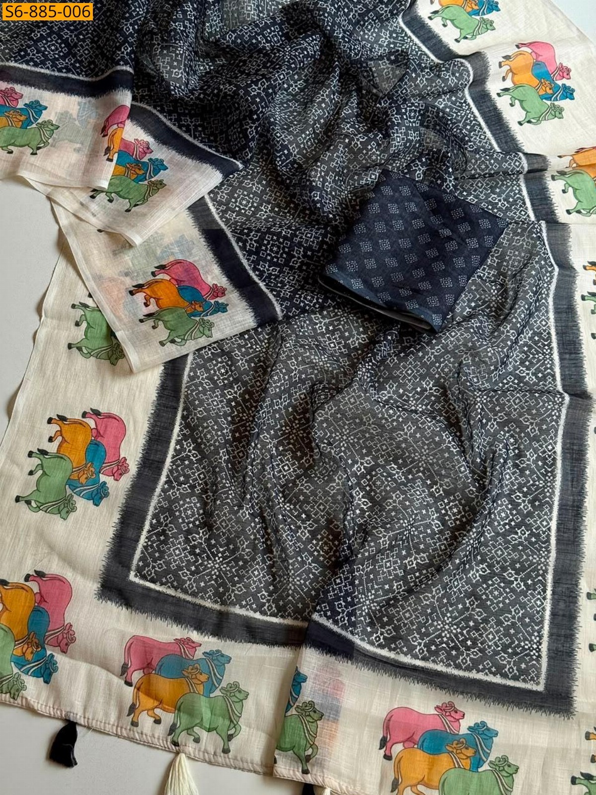 Black Fancy Soft Linen Saree