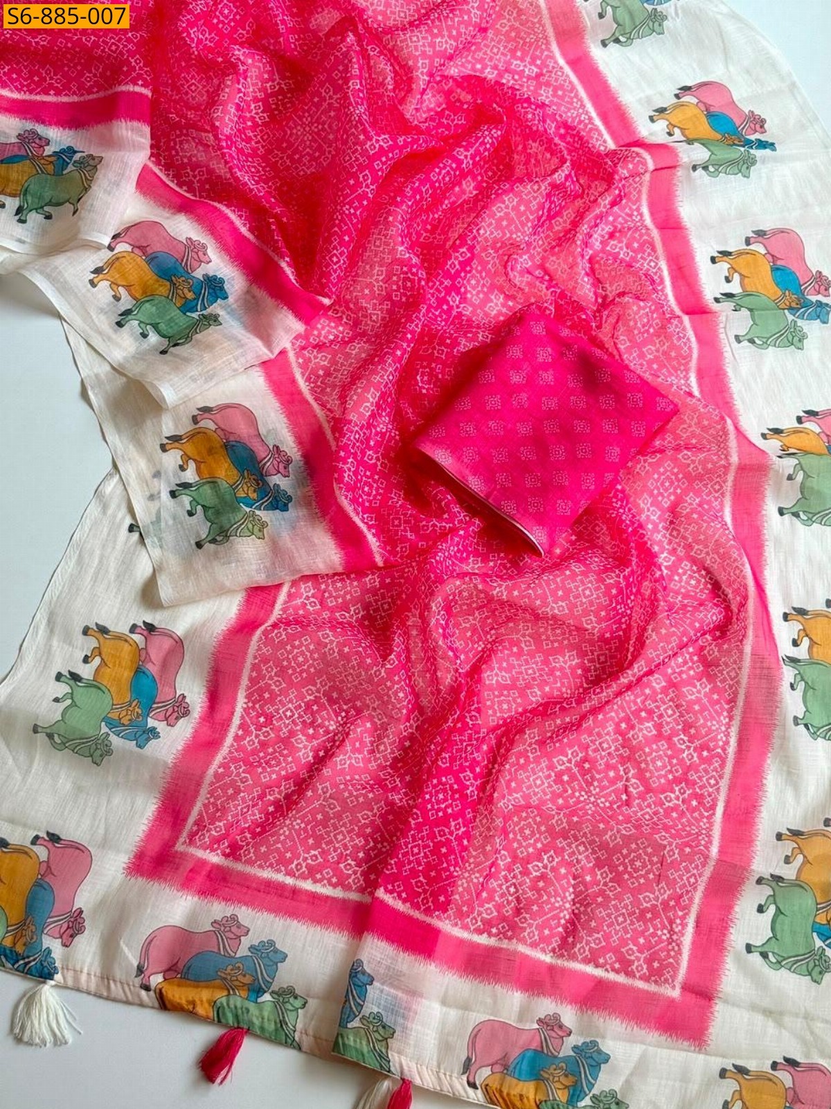 Pink Fancy Soft Linen Saree