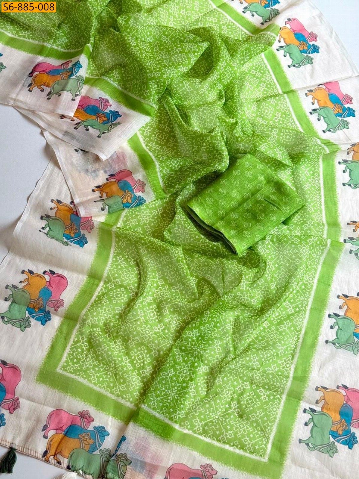 Light Green Fancy Soft Linen Saree