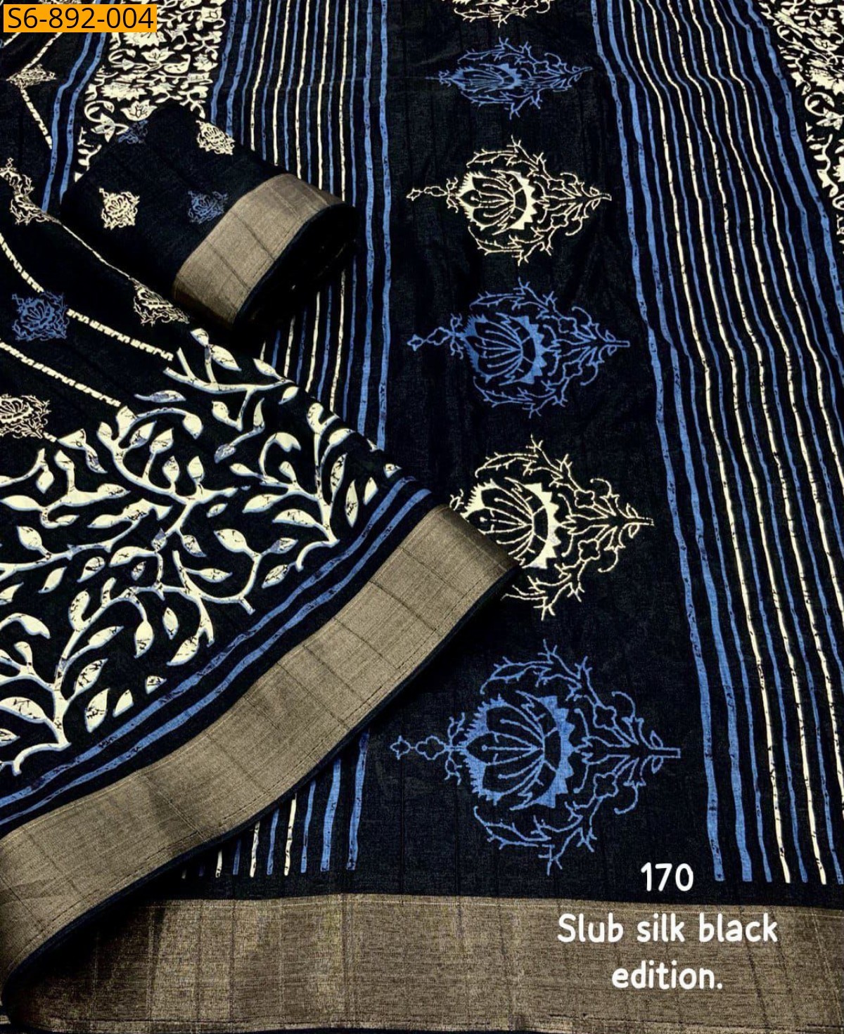 Navy Blue Fancy Soft Slub Silk Saree