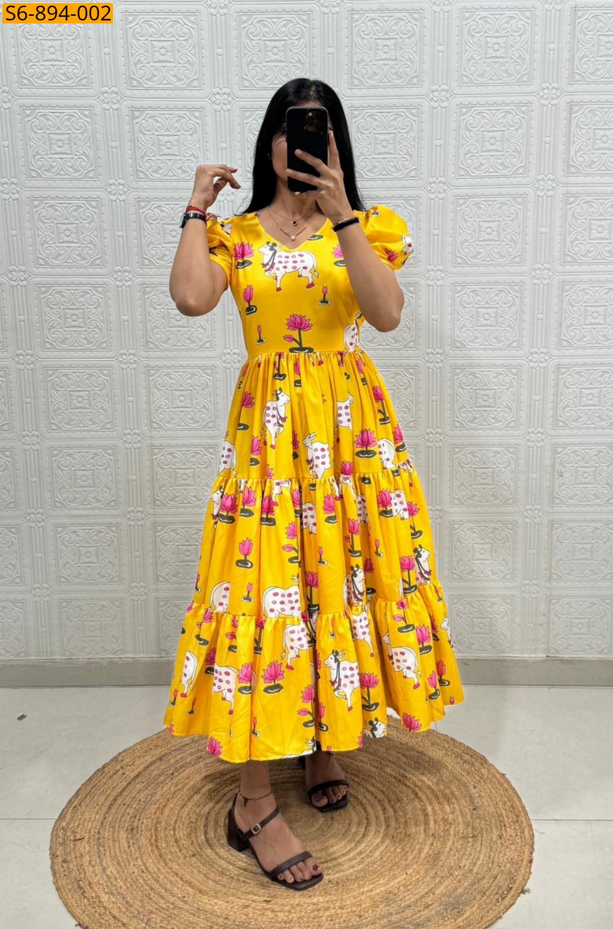 Yellow Fancy Blended muslin cotton Dress