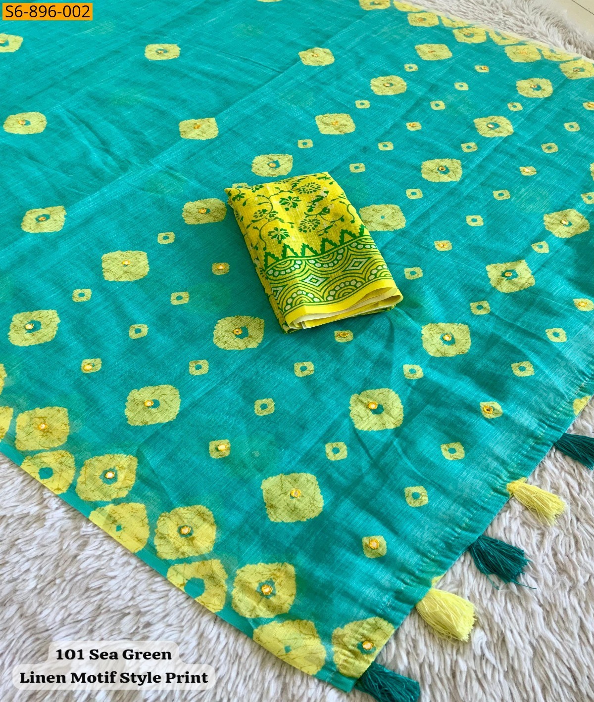 Rama Blue Fancy Soft Linen Cotton Saree