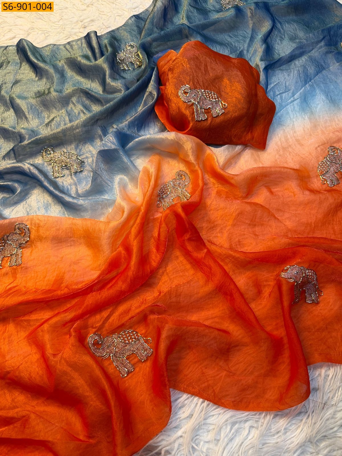 Orange Fancy Soft Space Silk Saree