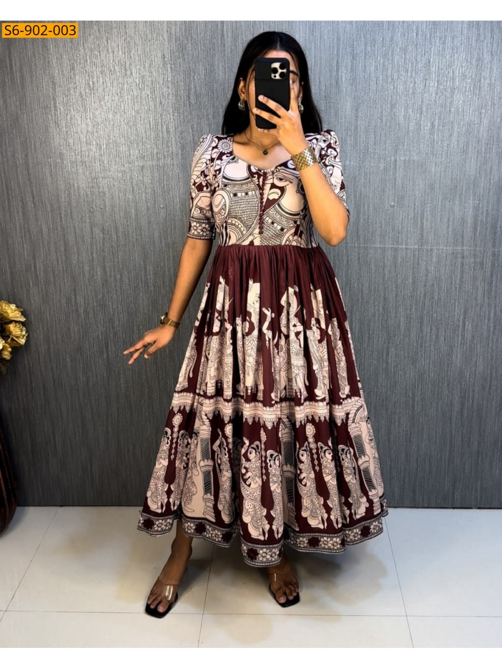 Maroon Fancy Muslin kalamkari Printed Maxi Maroon Fancy Muslin kalamkari Printed Maxi