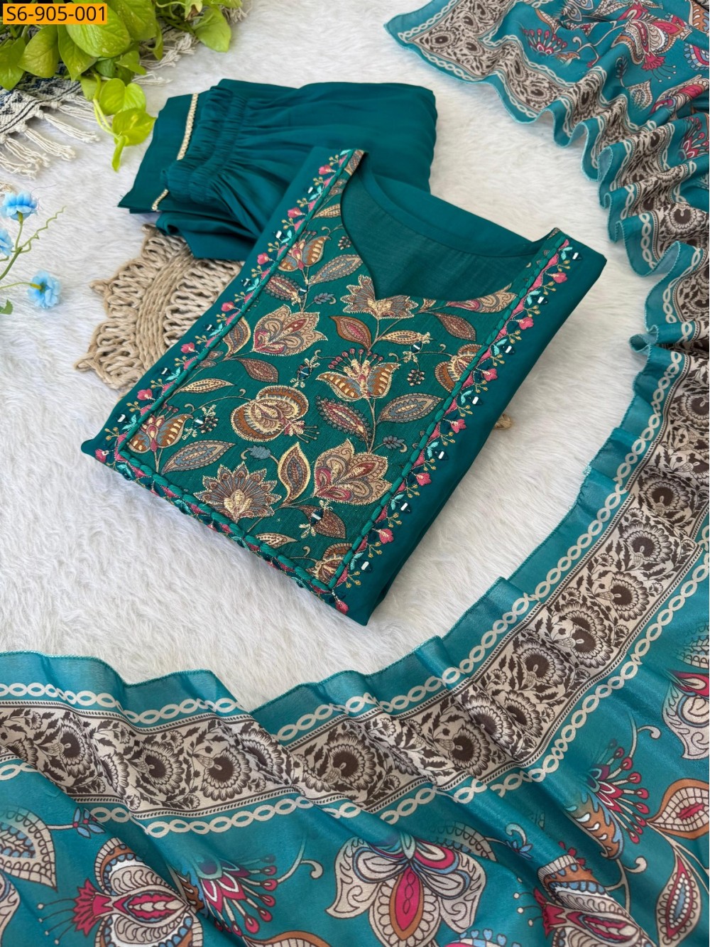 Peacock Blue Fancy Roman Silk kurti pant duppatta set Peacock Blue Fancy Roman Silk kurti pant duppatta set