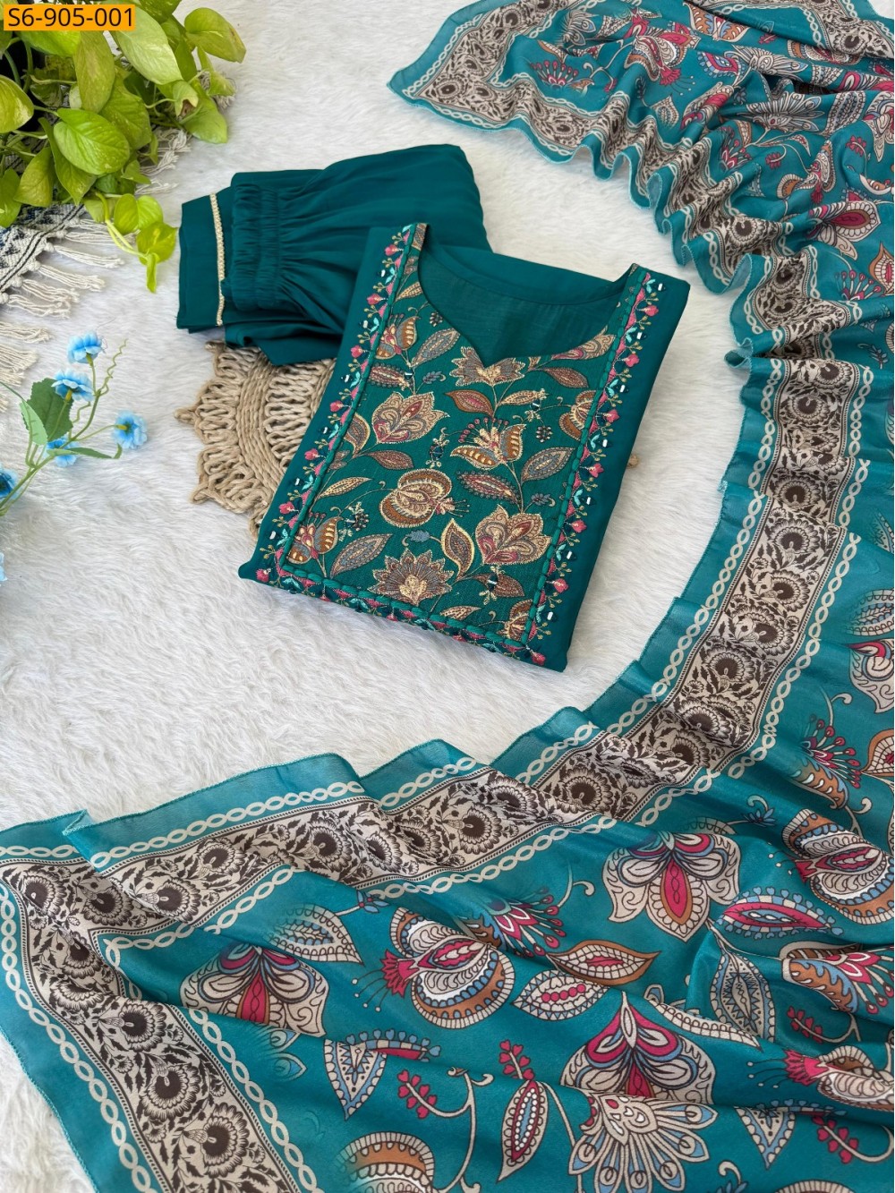 Peacock Blue Fancy Roman Silk kurti pant duppatta set Peacock Blue Fancy Roman Silk kurti pant duppatta set
